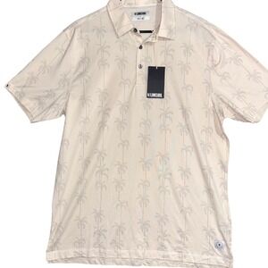 Linksoul Polo Shirt Mens Large NWT Tan Palm Tree Golf Resort Performance Casual